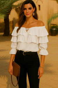-40% OFF Rocío cotton lycra ruffled shirt, 4 colors, sizes (36-52)