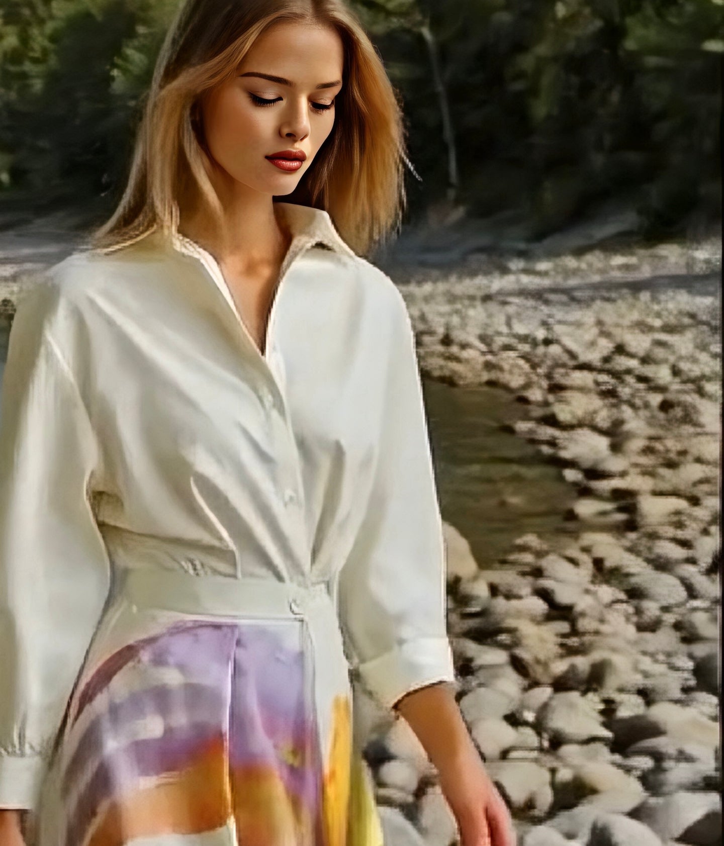 Mintlis women, cotton lycra and elastic waistband back flared skirt, beige Alama dress, sizes (36-48)