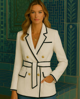 Brenda wool tweed jacket with sash, 2 colors, sizes (36-50)