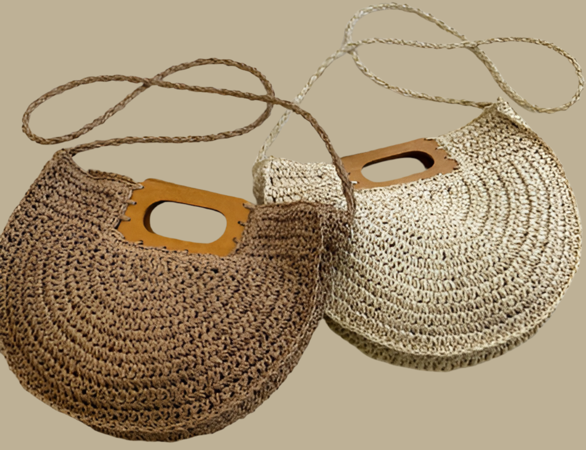 Bombai Raffia basket, 2 colors, hand handle, shoulder handle Size 33x6x27.5cm