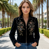 Barish jacket with zipper and floral embroidery, sizes (36-48)