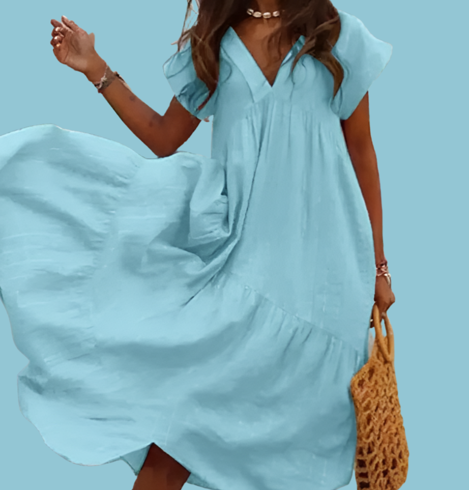 Dancing dress in 100% cotton and linen, 7 colors, 8 large sizes