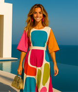 Grecia dress in cotton lycra knit and sash, 3 prints, sizes (36-50)