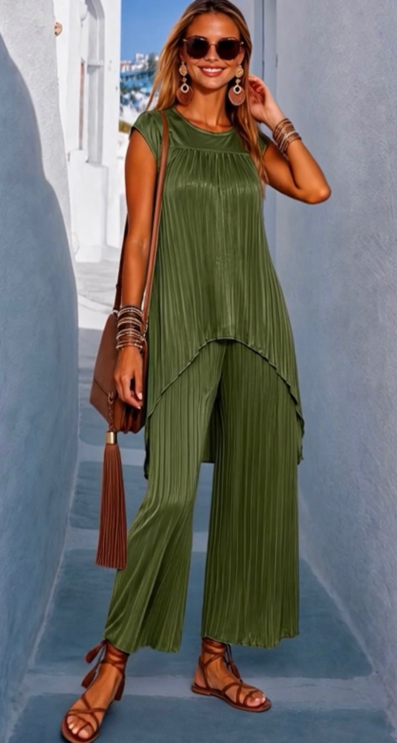 Conjunto Loving 2 piezas top y pantalón elástico, 4 colores, tallas (34-48)vídeo