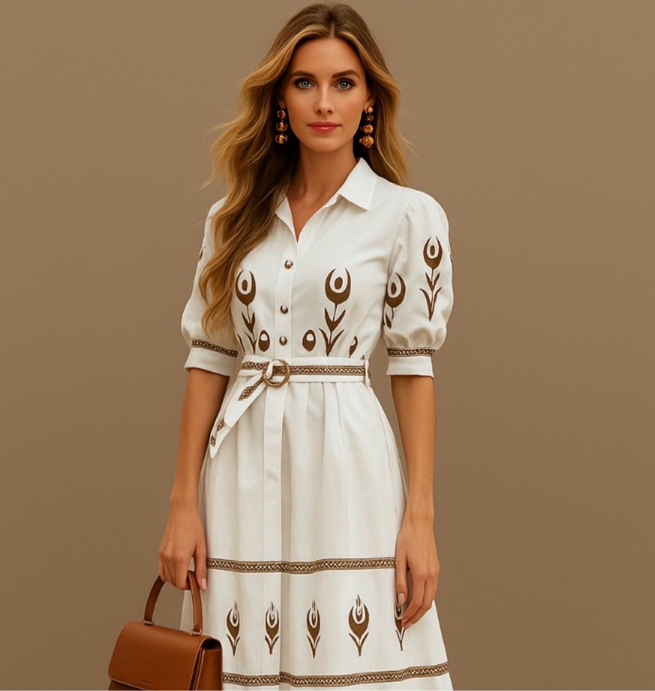 Jovananty printed shirt dress in cotton lycra polyester, 3 colors, sizes (36-46)