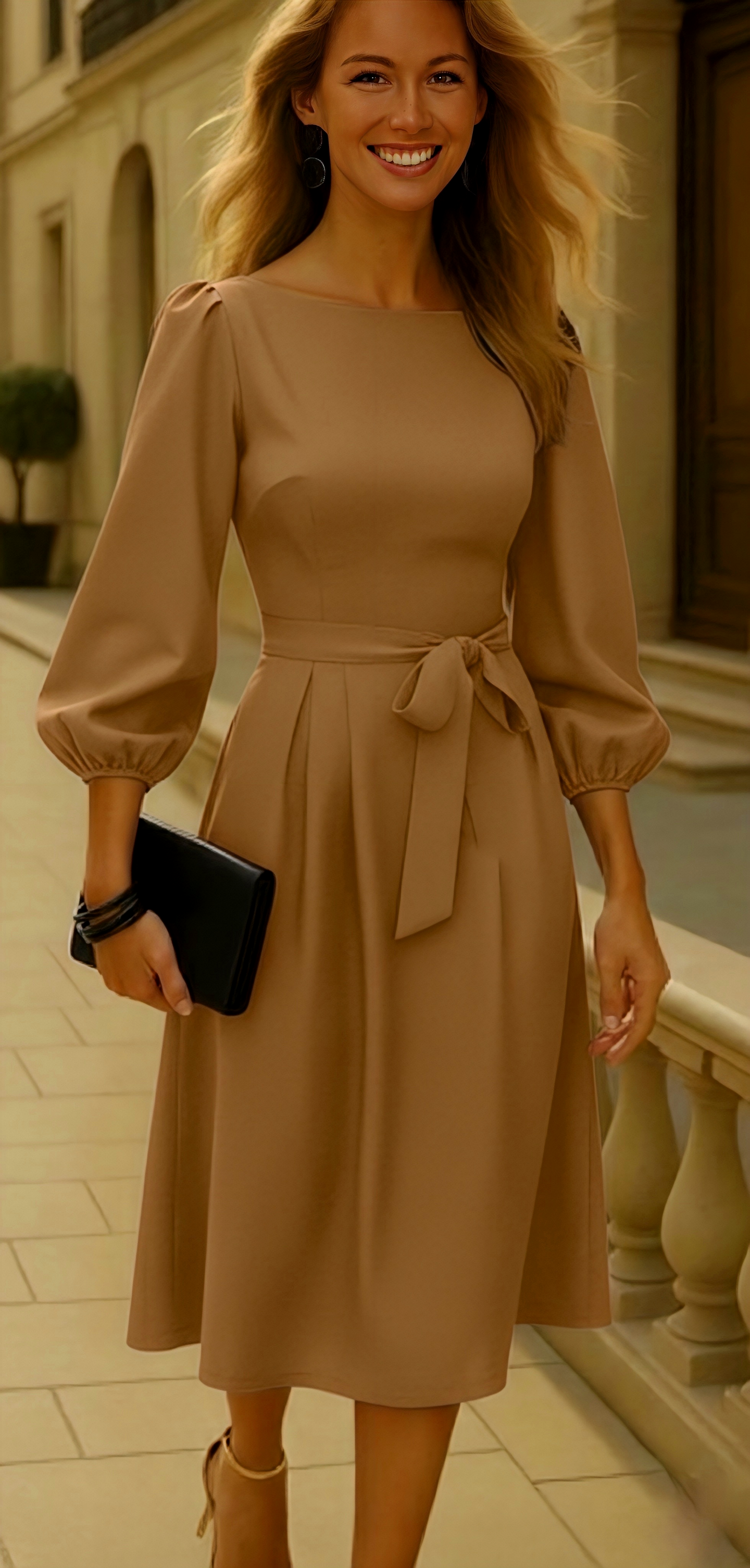 Vestido Marble de algodón con fajín, 4 colores, tallas (36-50)