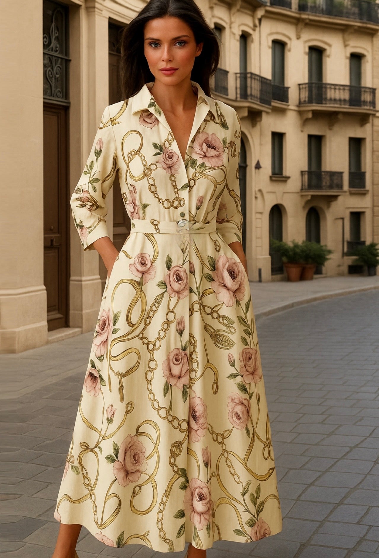 Vestido Mencia de algodón camisero con bolsillos tallas (36-52)