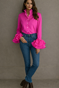Camisa Flamenco de algodón, 5 colores, tallas (36-50) vídeo