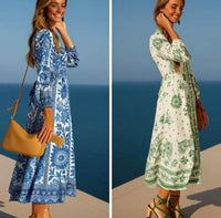 Carolin dress with elastic waistband, 2 prints, sizes (36-44)