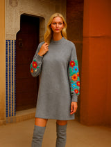 Vestido Ryad bordado de punto de algodón licra, 8 colores tallas (36-50) mangas bordadas