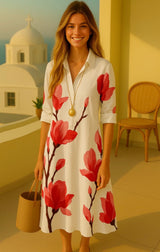 Casilda shirt dress with buttons and pockets, 4 MIDI prints, sizes (36-52)