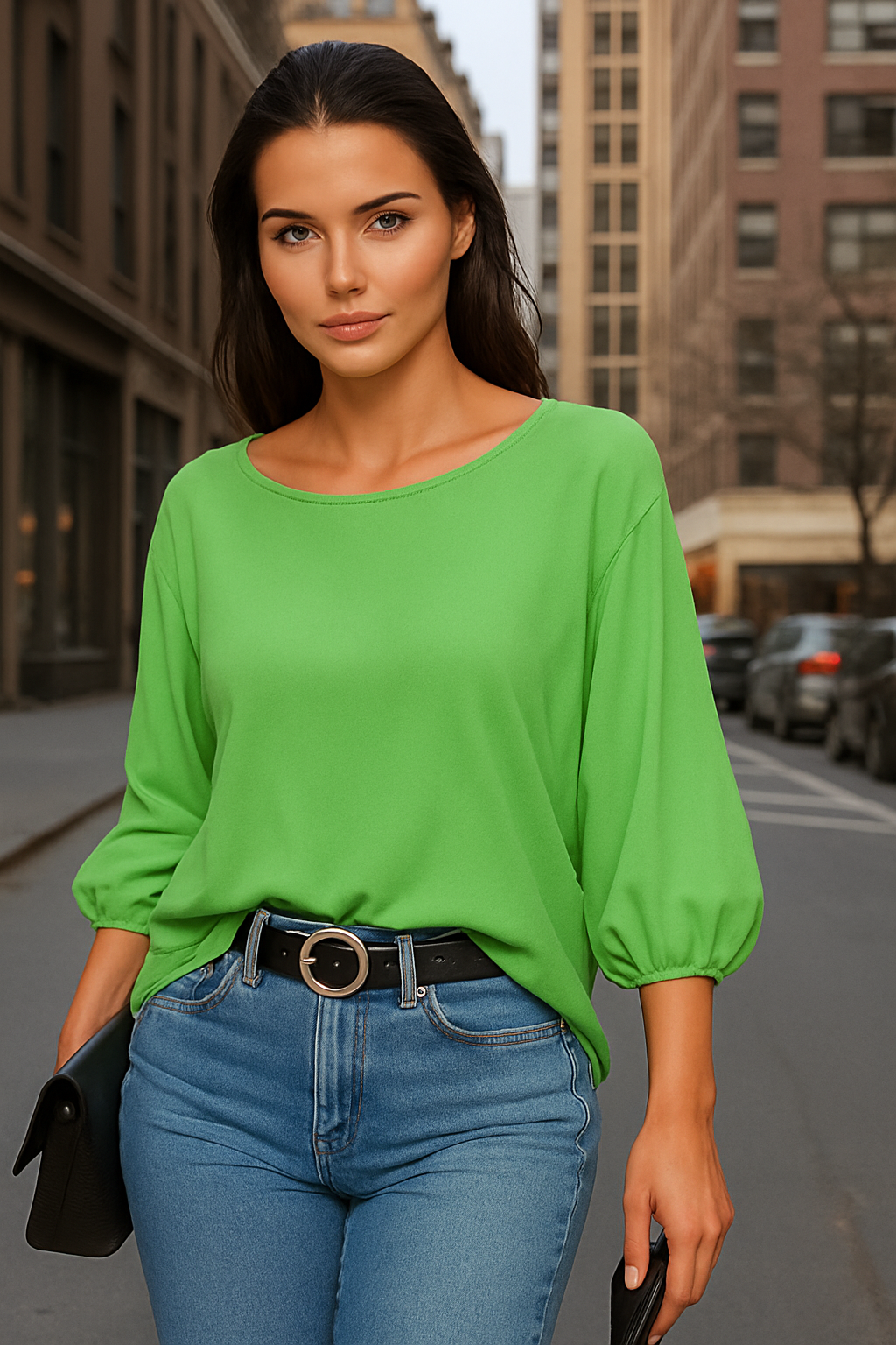 Tunica Gabriela satinada spandex, 5 colores, tallas (36-50)