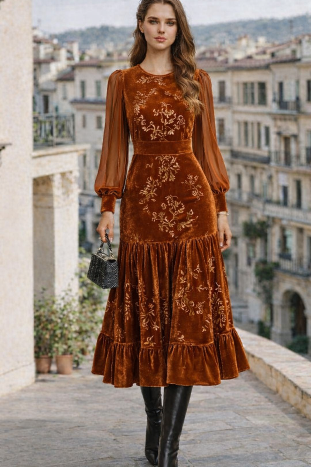 Vestido Sarah terciopelo algodón licra, 3 colores, tallas(36-48)