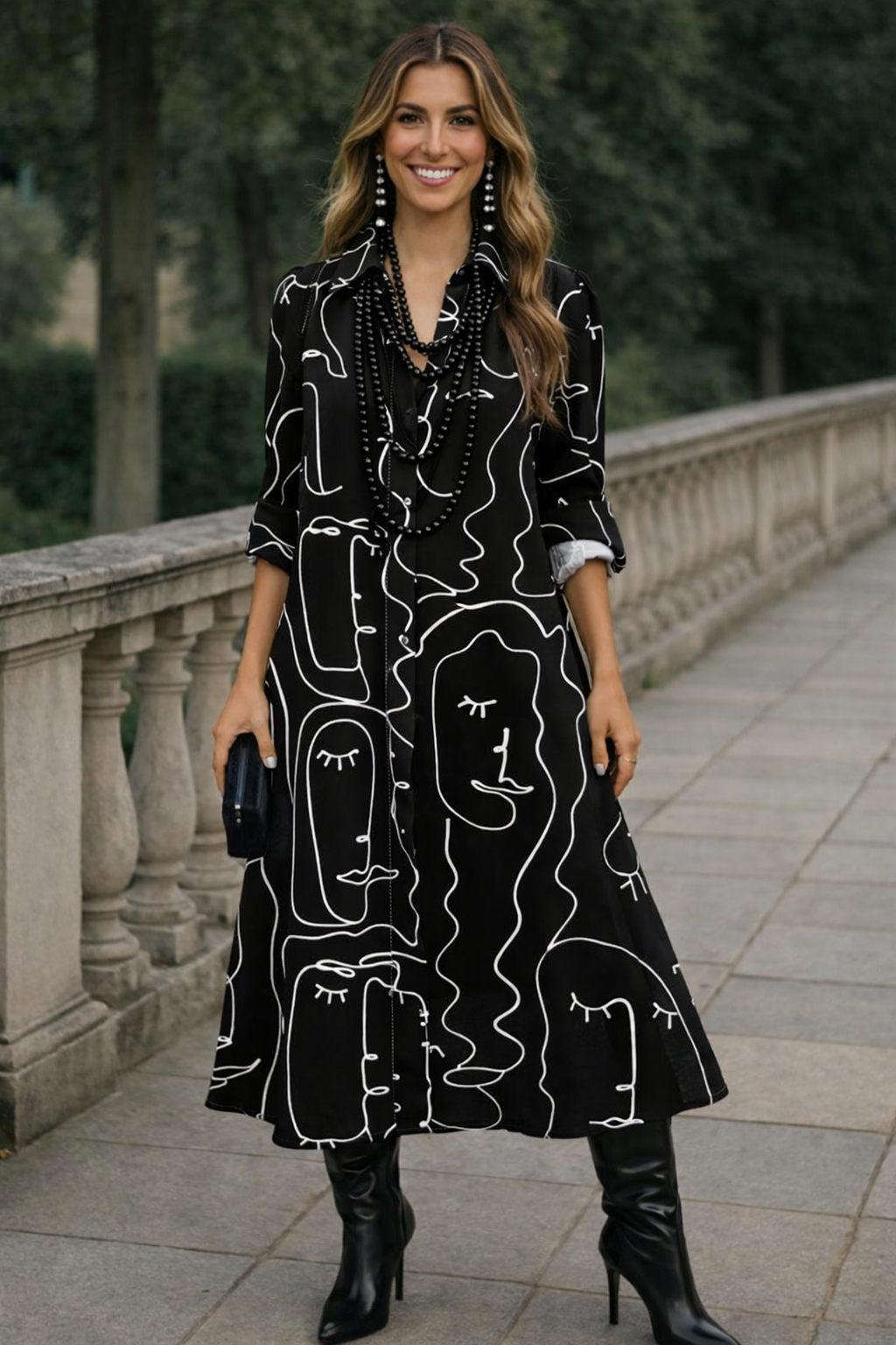 Vestido Marbella camisero con botones ocultos de algodón, 3 estampados,tallas (36-52)