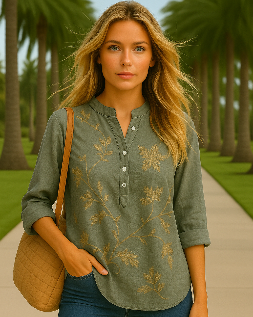 Camisa Clotilde de algodón lino larga, tallas (36-50)