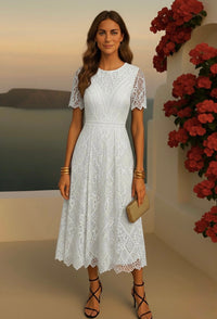 Gaby Midi dress embroidered and lace cotton, 2 colors, sizes (36-46) (video)