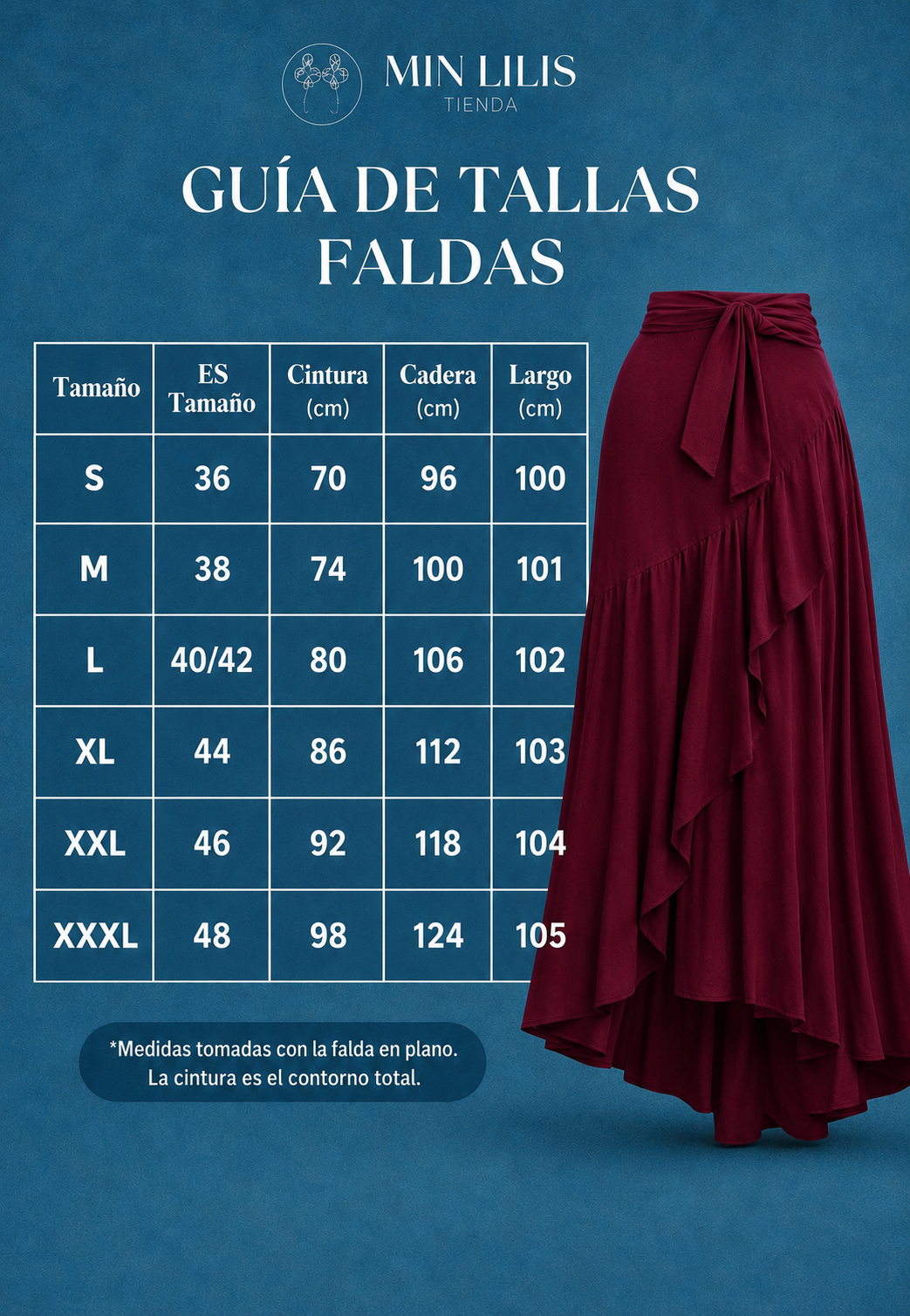 Conjunto Lisboa 2 piezas vino top estampado y falda volantes vino, tallas (34-48) vídeo