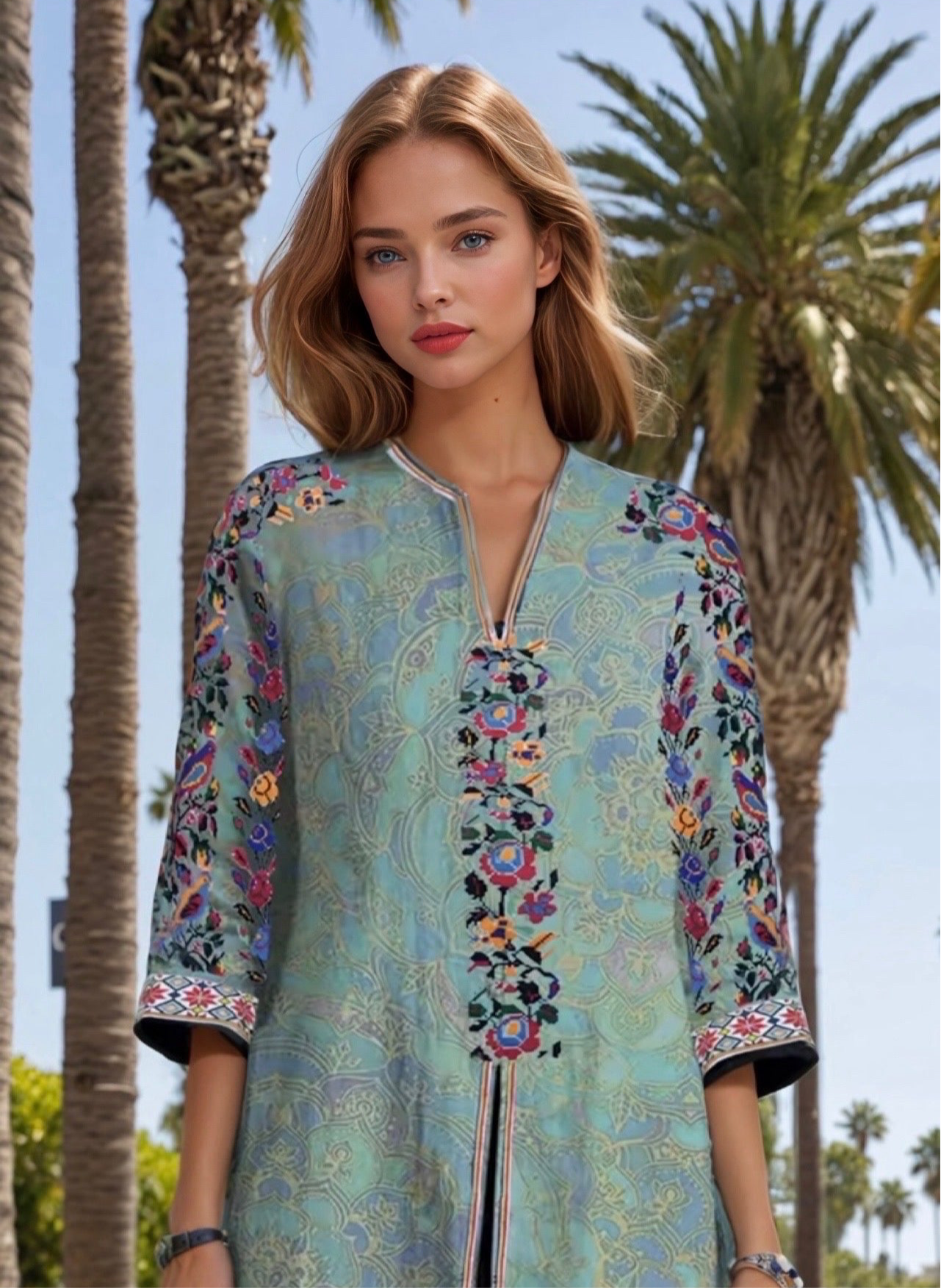 Mintlis women's Casilda printed tunic, front and side slits, sizes (40-52)