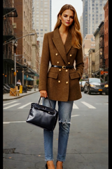 Blazer Melinda lana tweed con cinturón incluido , 2 colores, tallas (36-46)