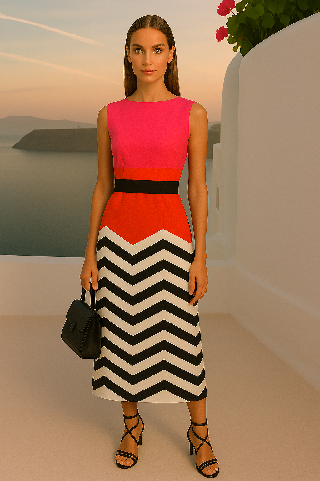 -40%OFF Alhambra printed cotton lycra dress with sash, sizes (36-52)
