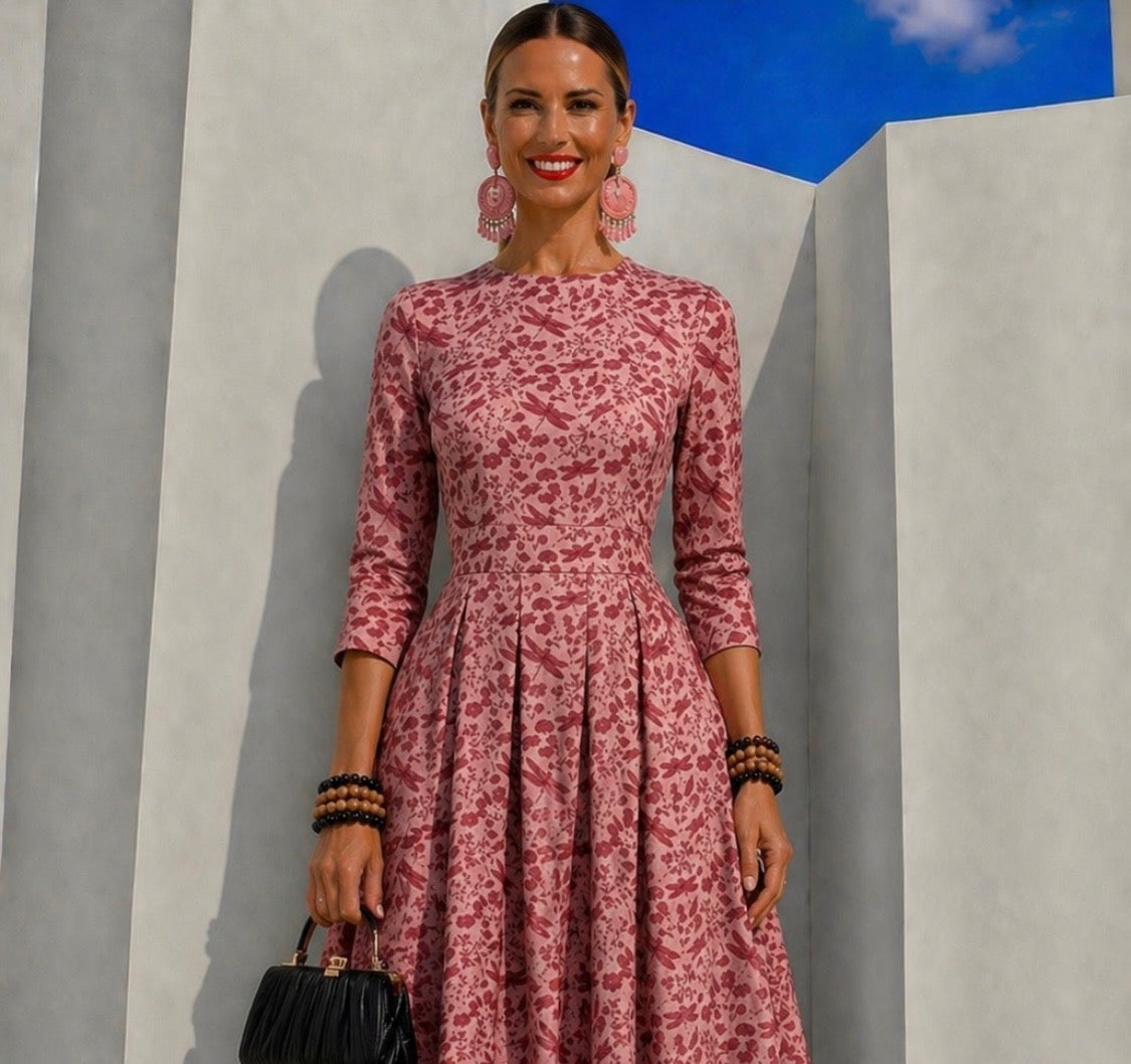 Rose cotton dress with pockets, sizes (36-46) video