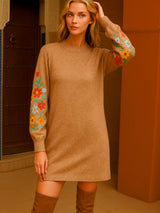 Vestido Ryad bordado de punto de algodón licra, 8 colores tallas (36-50) mangas bordadas