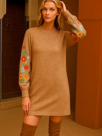 Vestido Ryad bordado de punto de algodón licra, 8 colores tallas (36-50) mangas bordadas