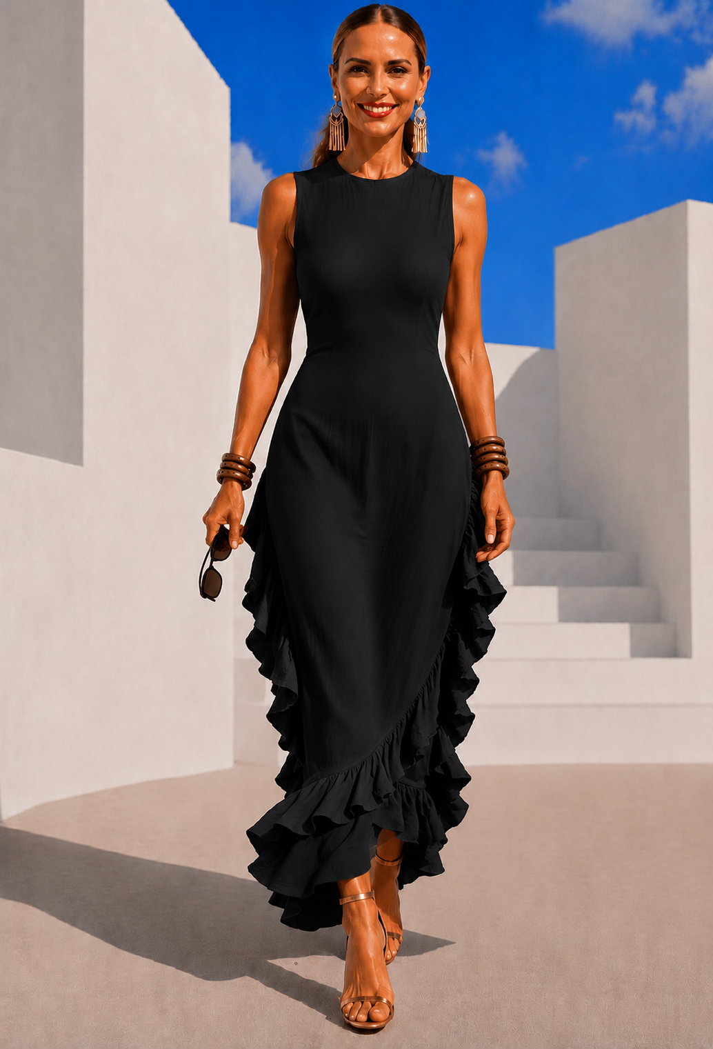 Hello ruffles linen viscose dress, 3 colors, sizes (34-48) video