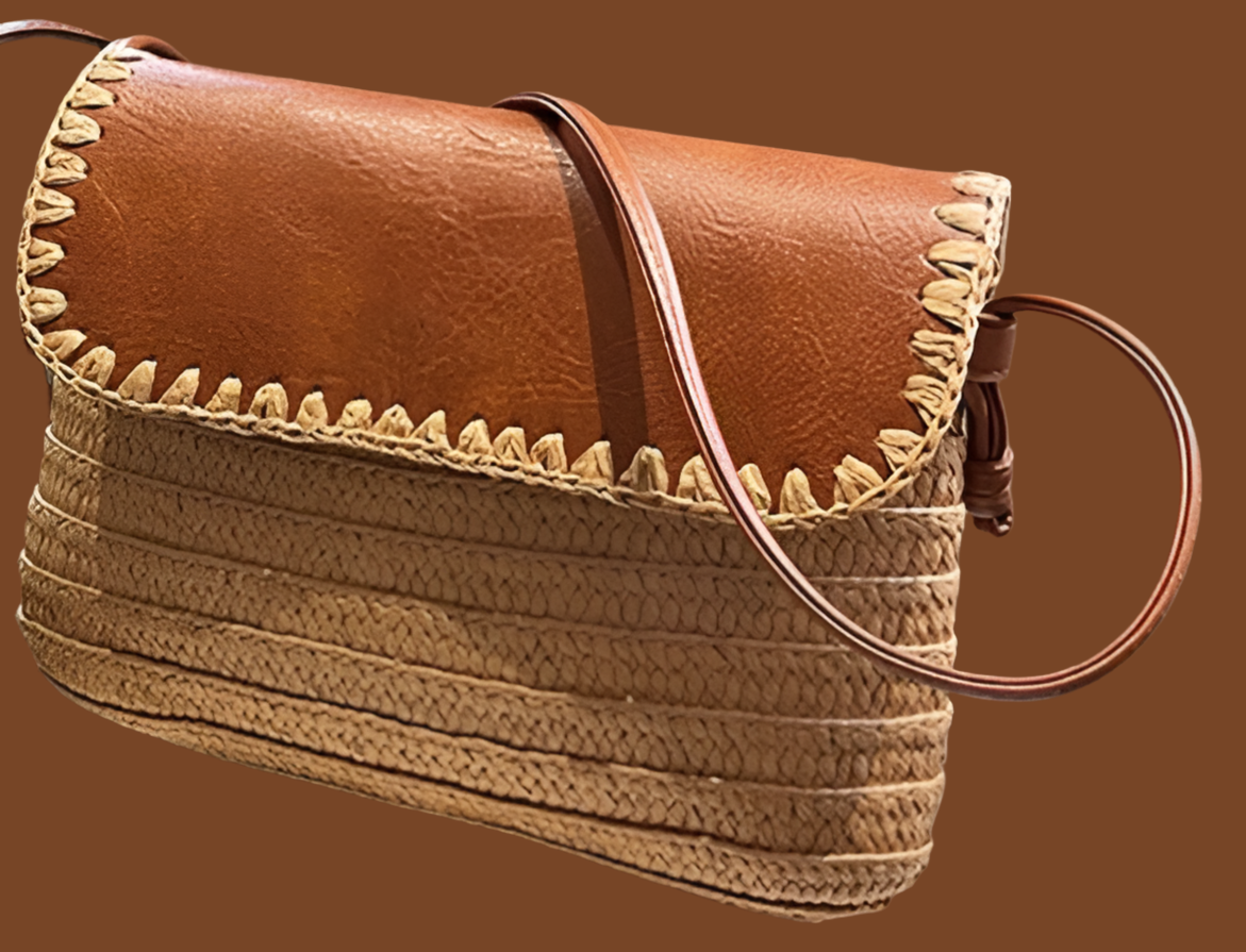 Casablanca raffia and leather crossbody bag