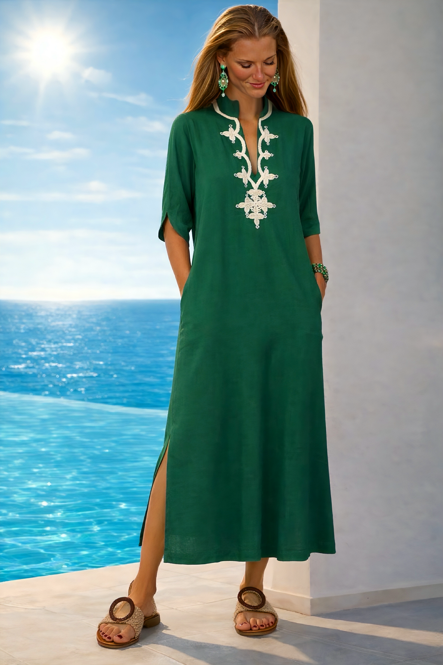 Vestido ⭐️ Lily de Lino bordado, 4 colores, tallas (36-50) vídeo