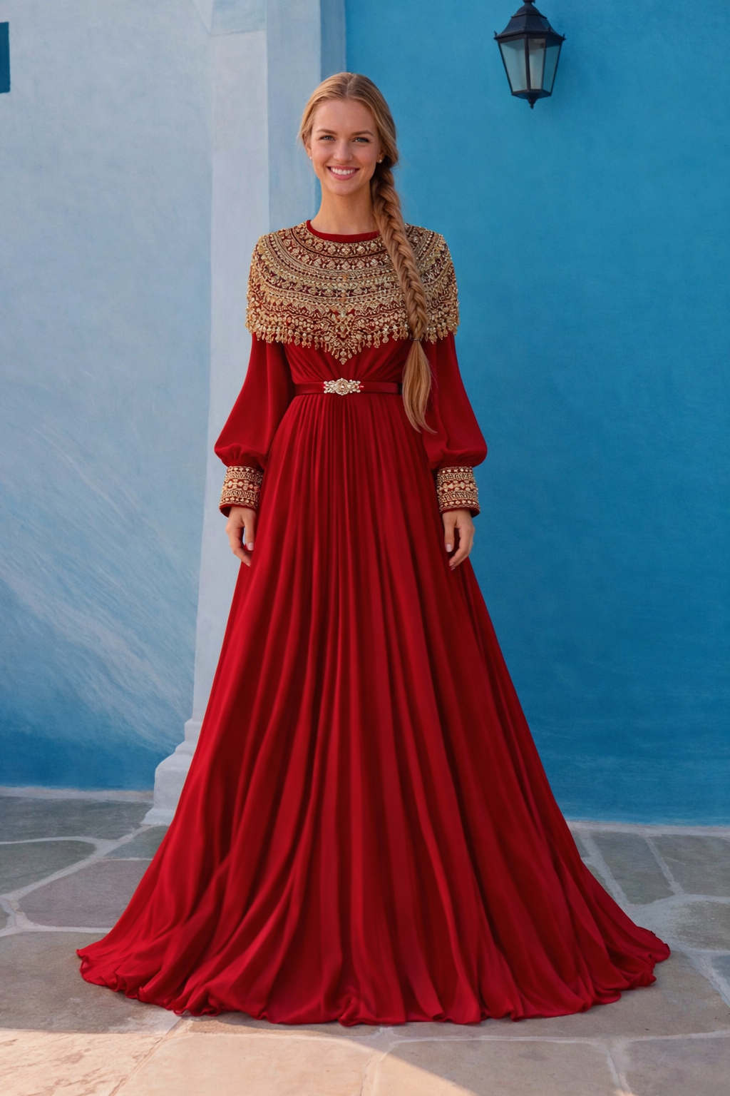 Vedtido Rania de gasa plisado satinado bordado, 6 colores, tallas (36-46)