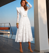 Vestido Kate brocado bordado, encaje largo con cinturón incluido, 2 colores, tallas (36-48) (vídeo)