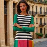 River striped knit dress in cotton lycra spandex, sizes (36-48)