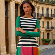 River striped knit dress in cotton lycra spandex, sizes (36-48)