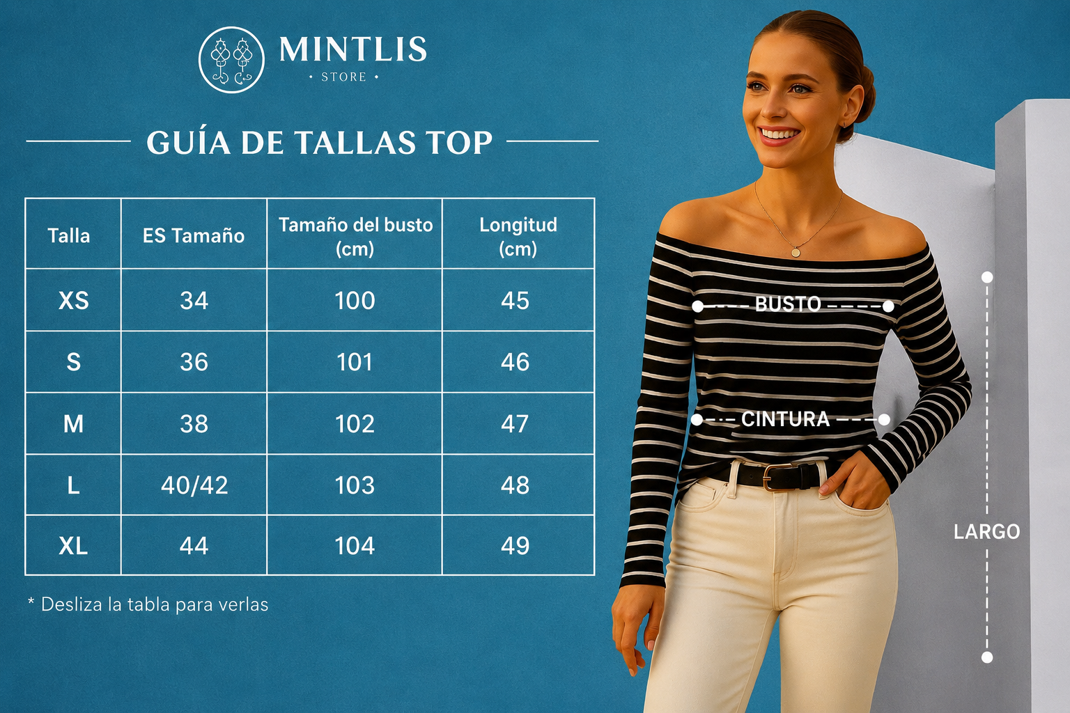 Marina striped top, cotton lycra elastane, 3 colors and sizes (36-44)
