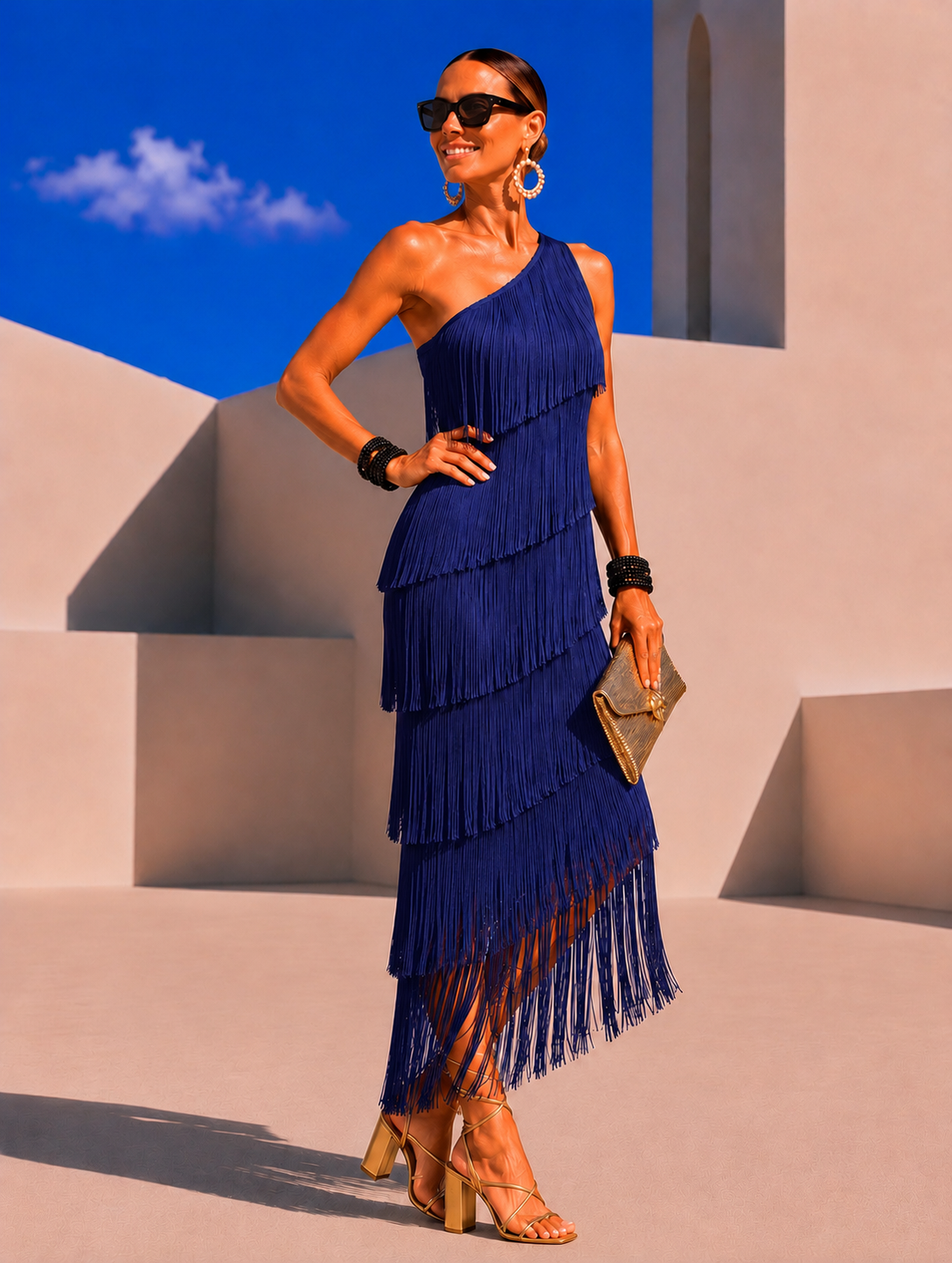 Vestido Mykonos flecos asimetrico, 2 colores, tallas (34-46) vídeo