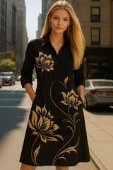 Eleonor V-neck dress, cotton with polyester drape, sizes (36-48)