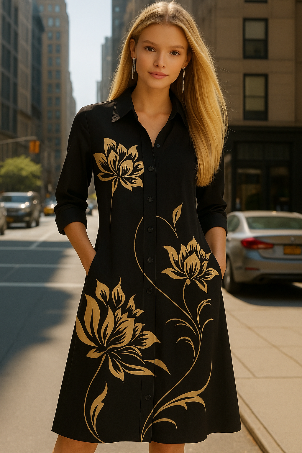 Eleonor V-neck dress, cotton with polyester drape, sizes (36-48)