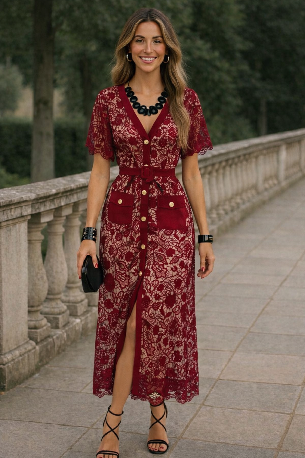 Vestido Julia camisero de encaje bordado y forro interior, 7 colores, tallas (36-46)