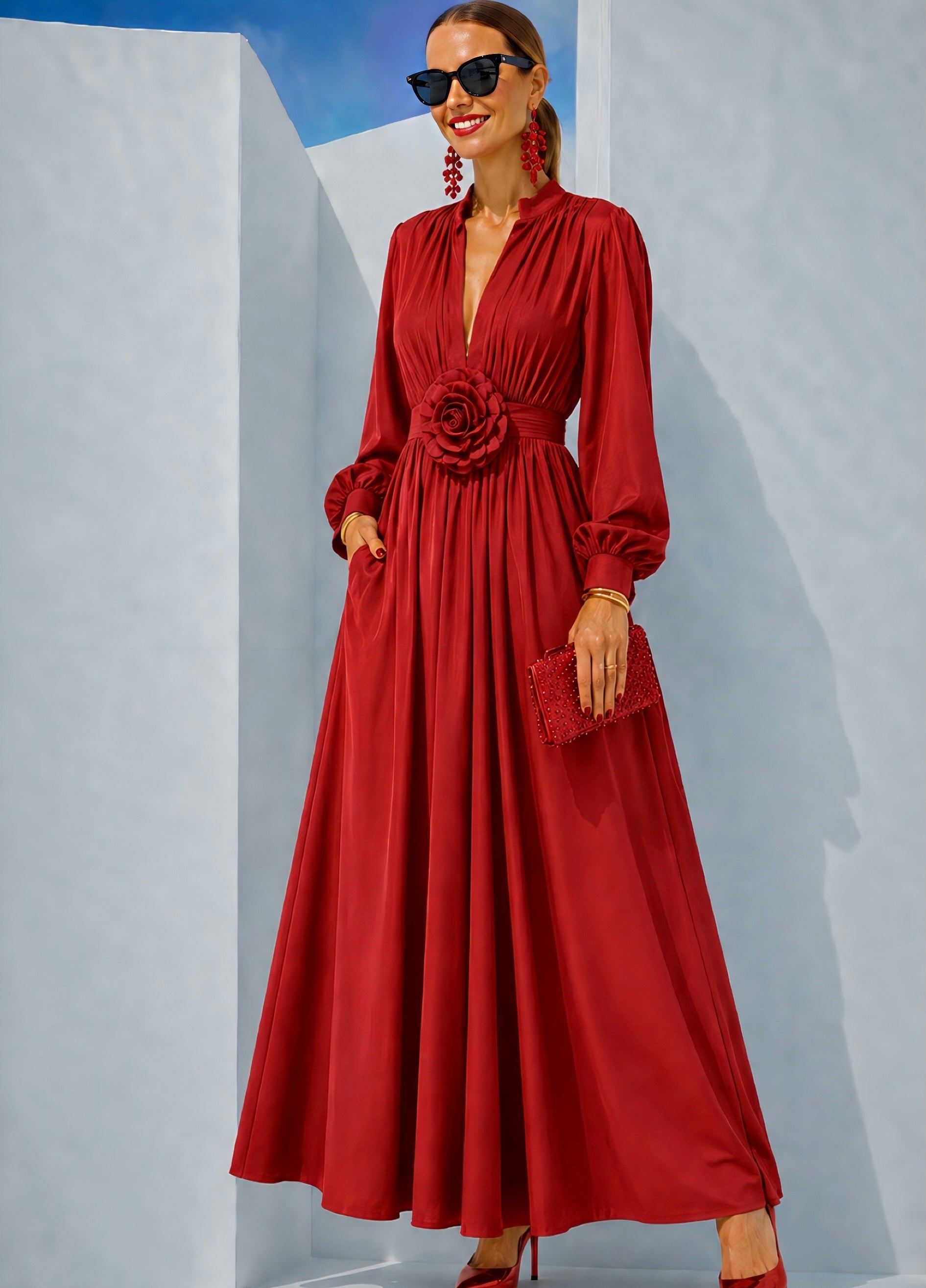 Vestido Rose chiffon gasa, 2 colores, tallas (36-46) vídeo