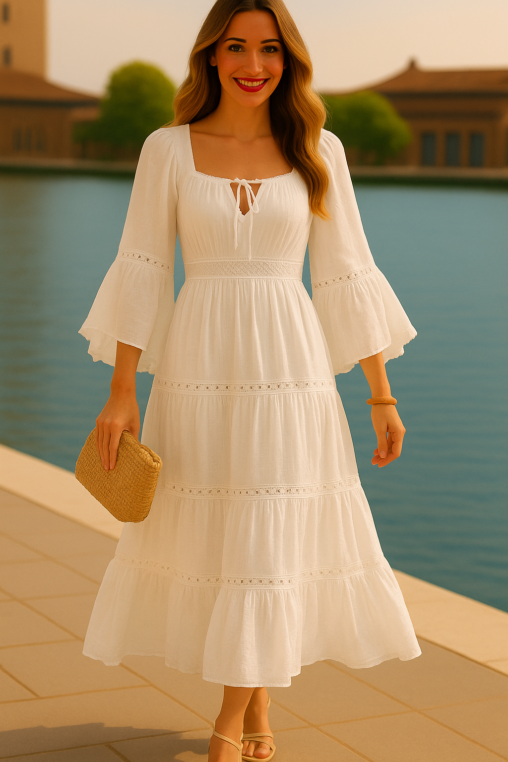 Olivia off-white dress, cotton lycra, sizes (36-46)