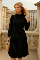 Vestido Grace plisado con fajín, 9 colores tallas (36-50) made in Portugal, alta calidad de tejido con forro interior