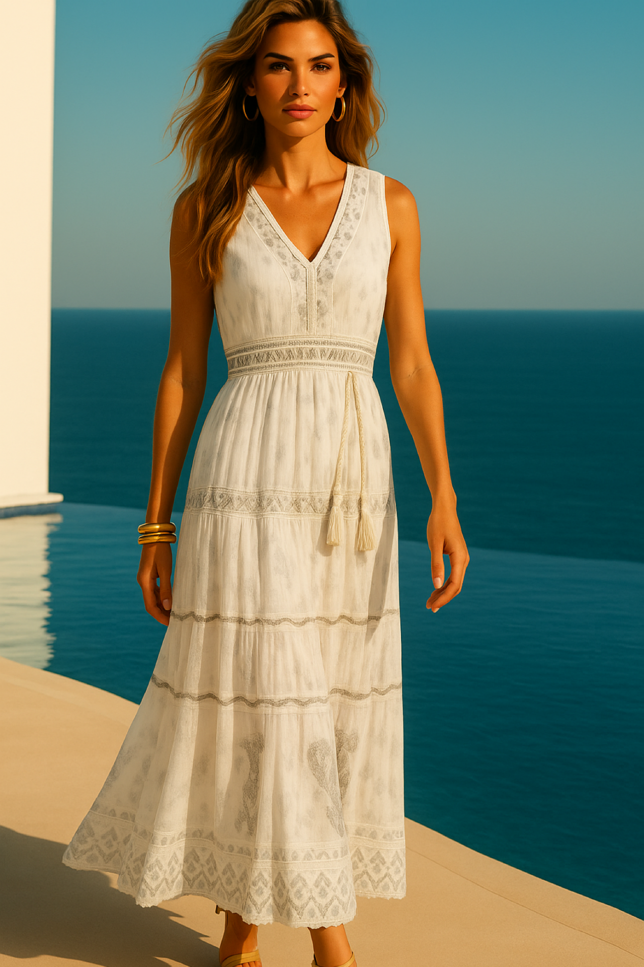 Vestido Sahara encaje, 2 colores , blanco y beige con forro interior, elástico, tallas (36-44)