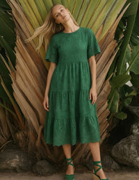 Winsor embroidered cotton dress with lining, 4 colors, sizes (36-46)