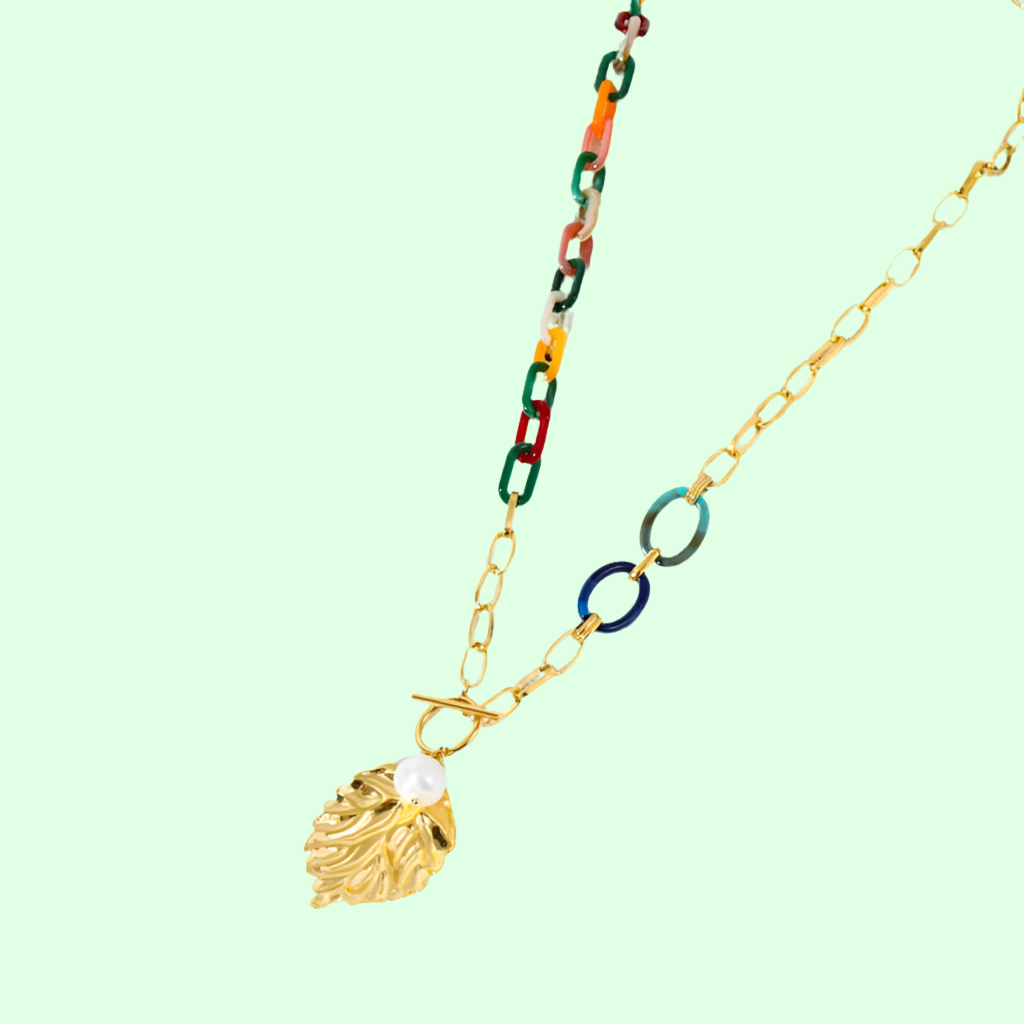 Golden and colorful Leaf Necklace