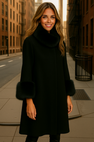 Mintlis women's cape, 100% wool and synthetic fur, 3 colors, France style, one size (36-50), made in Portugal