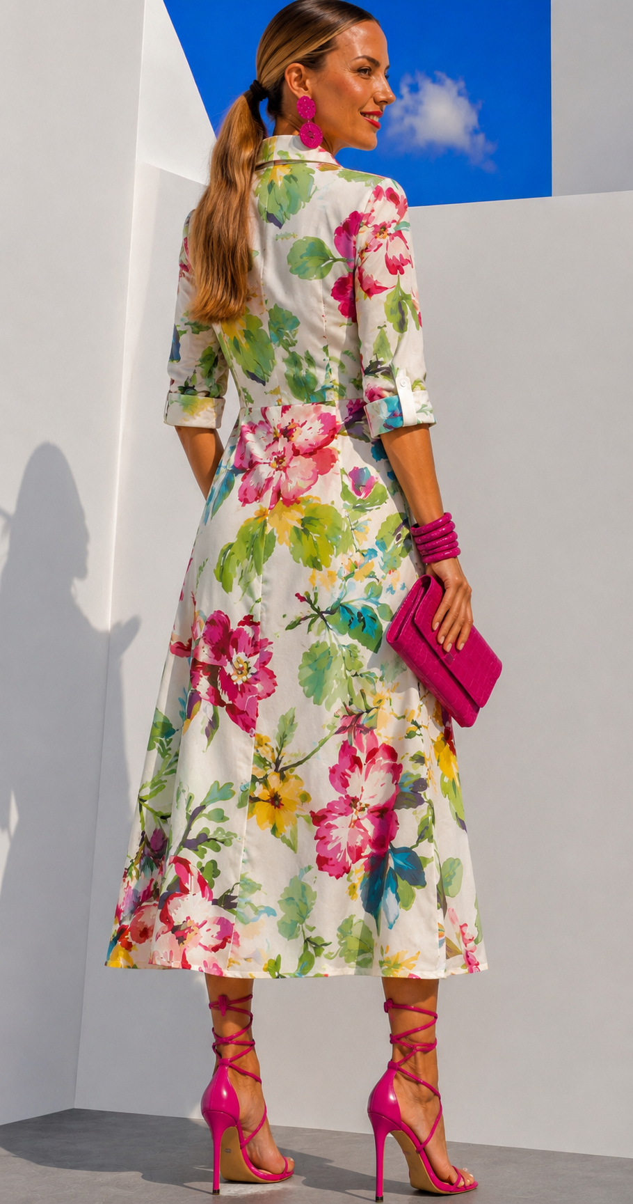 Vestido Rosalía Midi algodón camisero estampado, tallas (36-50) vídeo