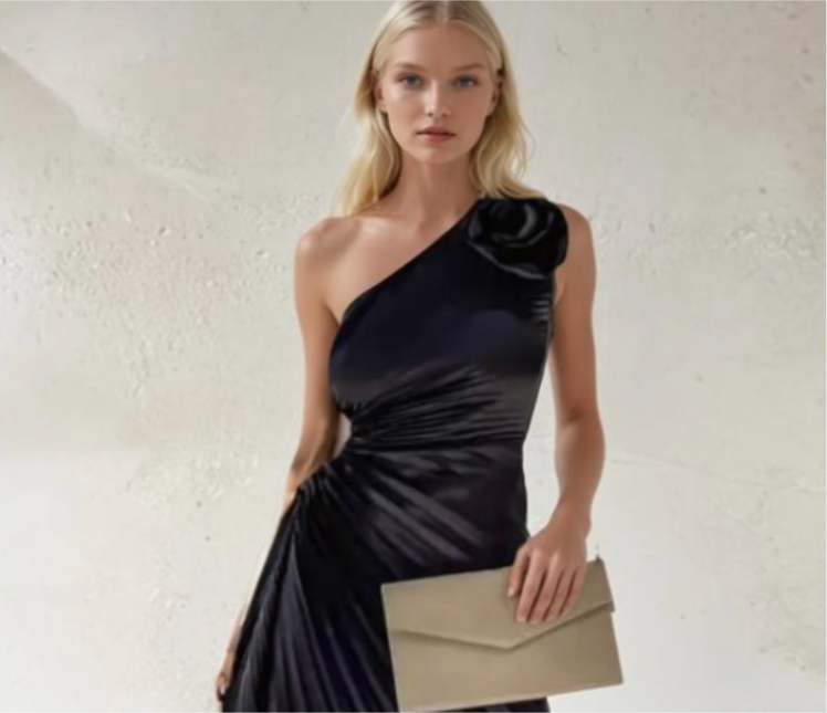 Colorado dress draped satin elastane, 5 colors, 5 sizes from 36-44