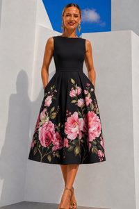 Vestido Flower roses algodón licra, tallas (34-46) vídeo