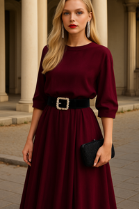 Mintlis women's Verna dress, satin cotton, rhinestone belt included, 3 colors, sizes (36-48), made in Italy